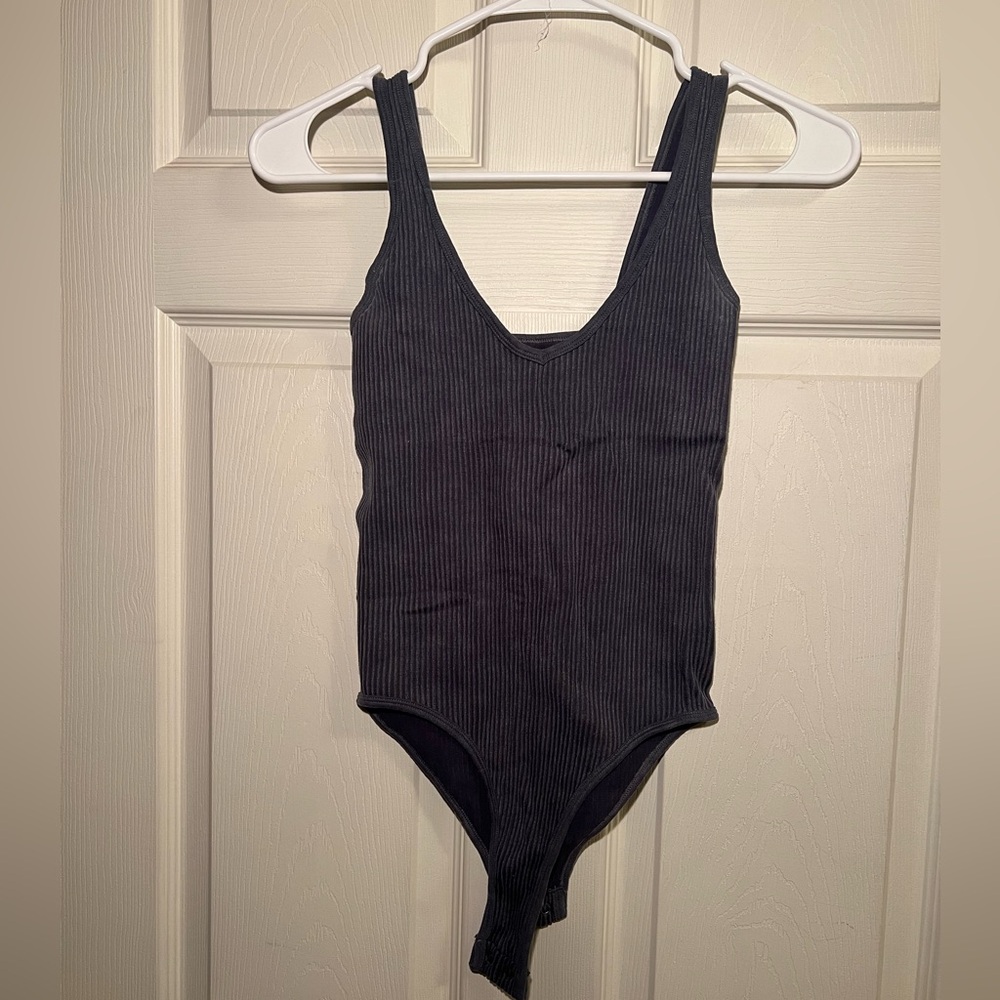 Stretchy Ribbed Gray Tank Bodysuit